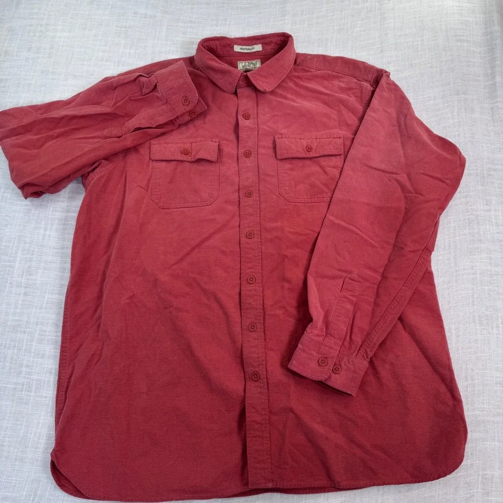 LL Bean Chamois Cloth Shirt Men XXL Tall Orange Red Outdoor Rugged Cabin Work